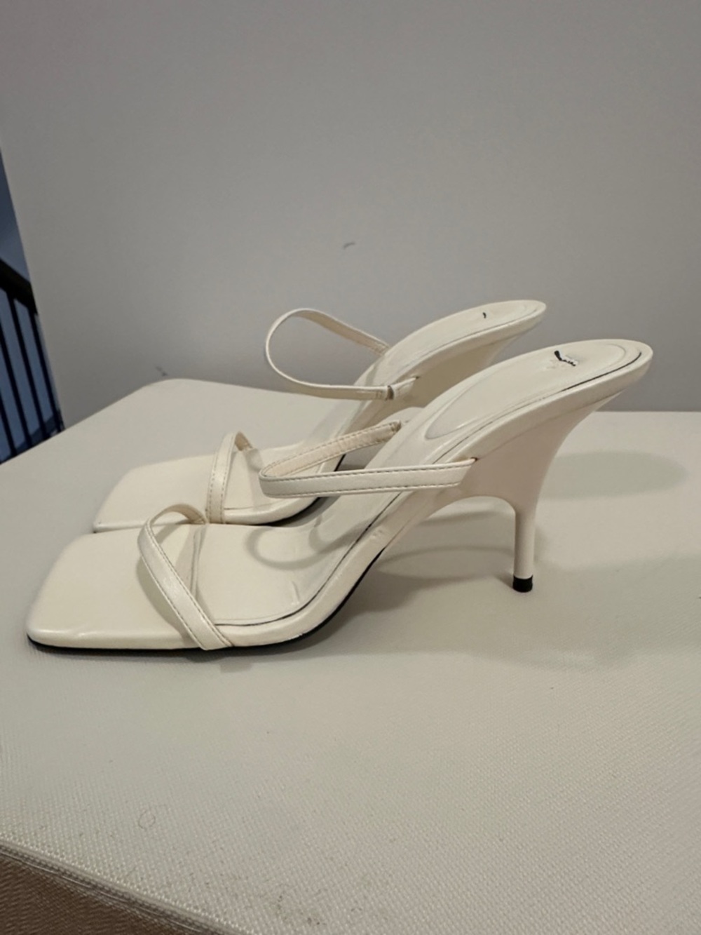 Zara White Strappy Square-Toe Stiletto Heels Sandals - Picture 7 of 8